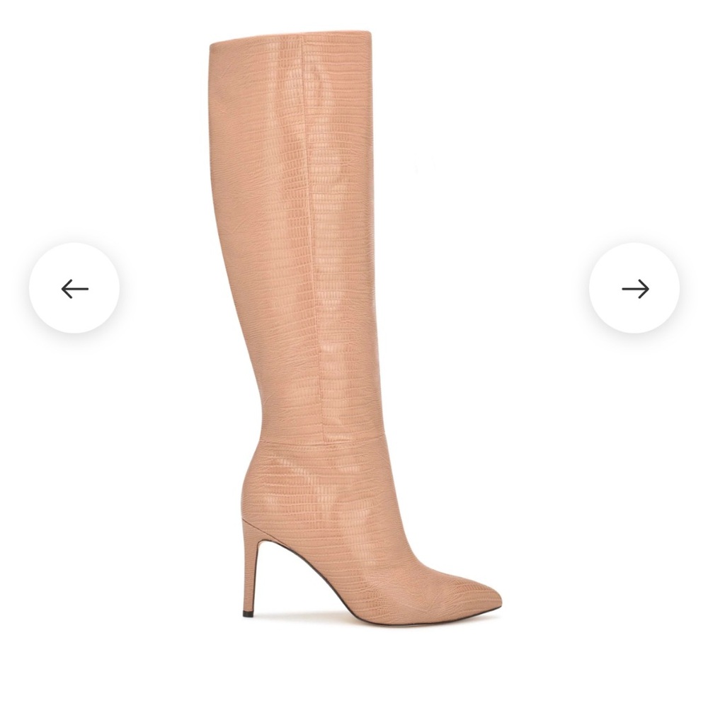 New Nine West Richy Heeled Boots in Natural Tan Lizard Print Size 9